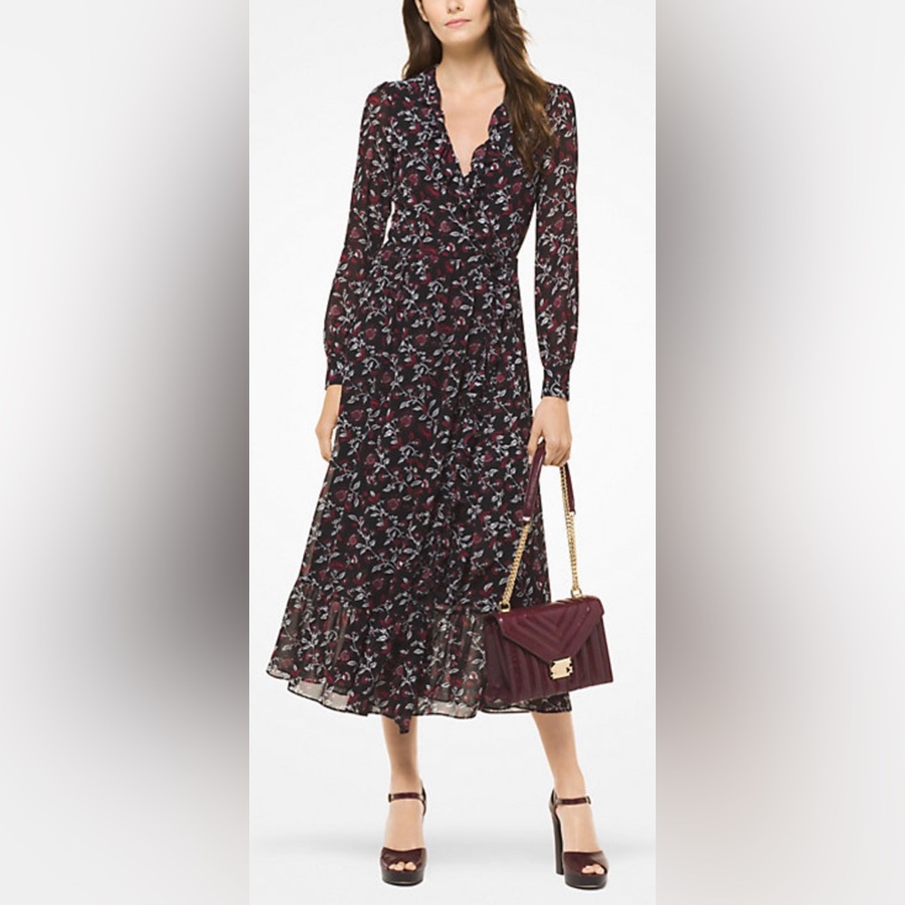 Michael Kors Botanical Georgette Wrap Dress